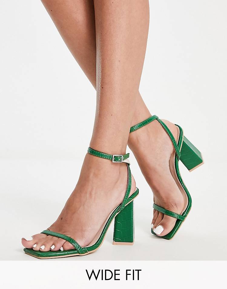 RAID Wide Fit Emor mid heel sandals in green croc